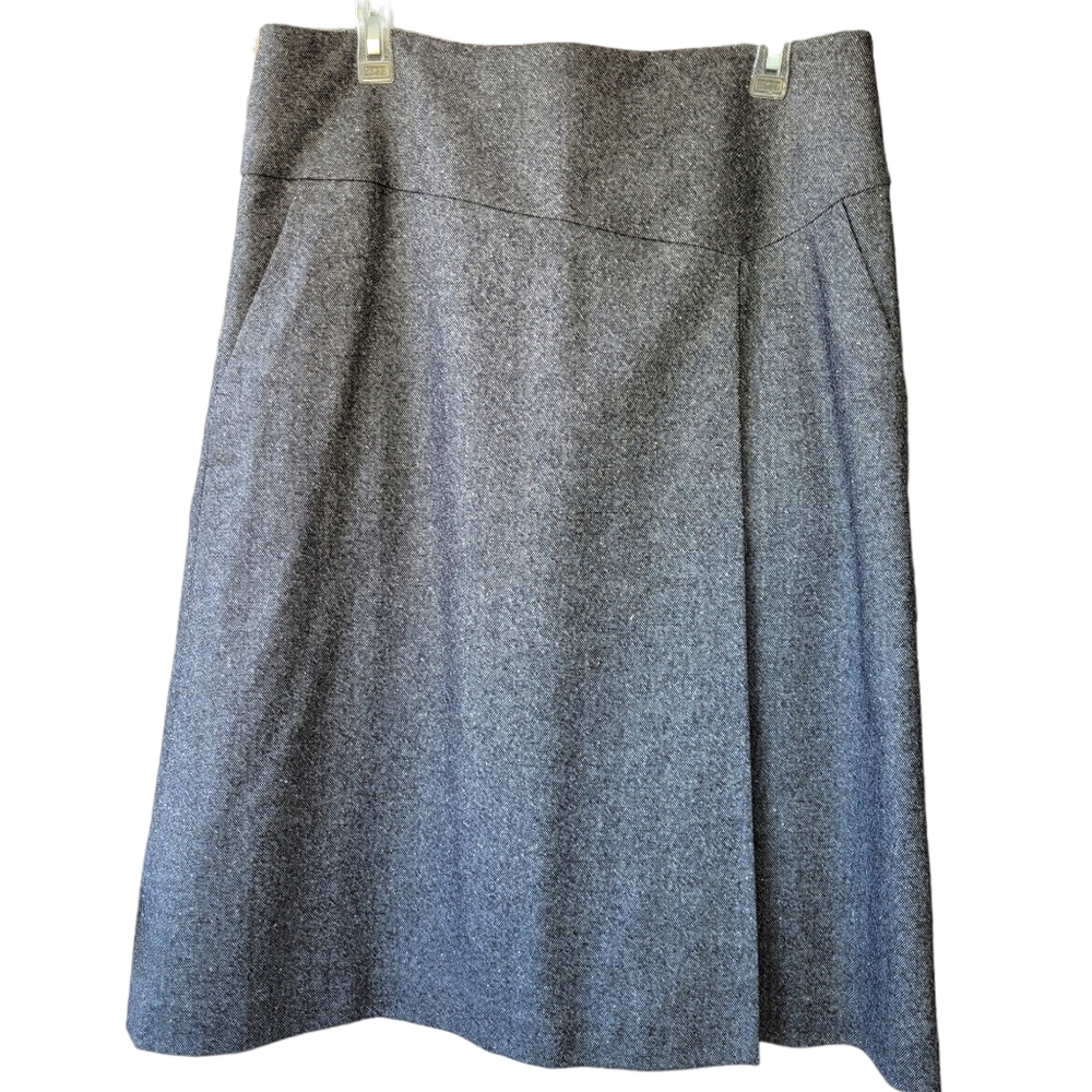 Talbots grey asymmetrical A-line midi skirt wool blend side pleat lined 12